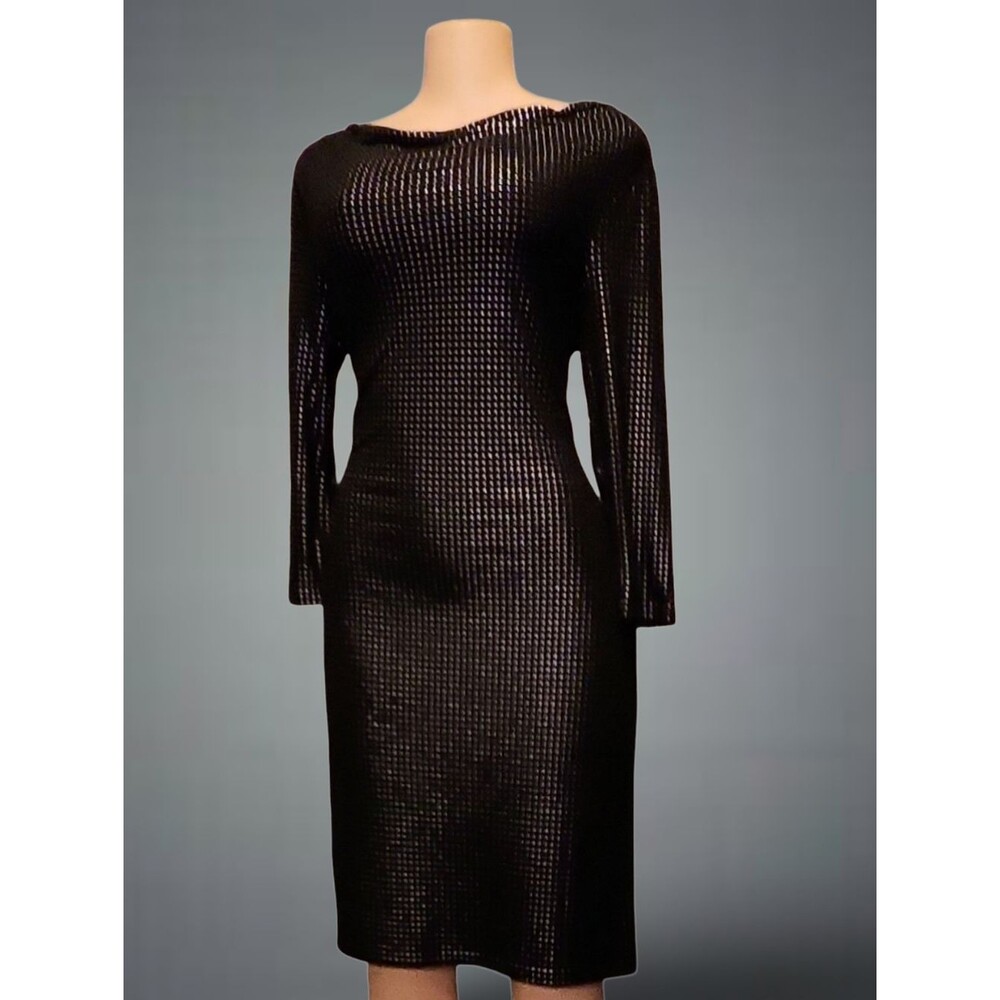 Jones New York Signature Sheath Dress Black Studded Polka Dot Long Sleeve M